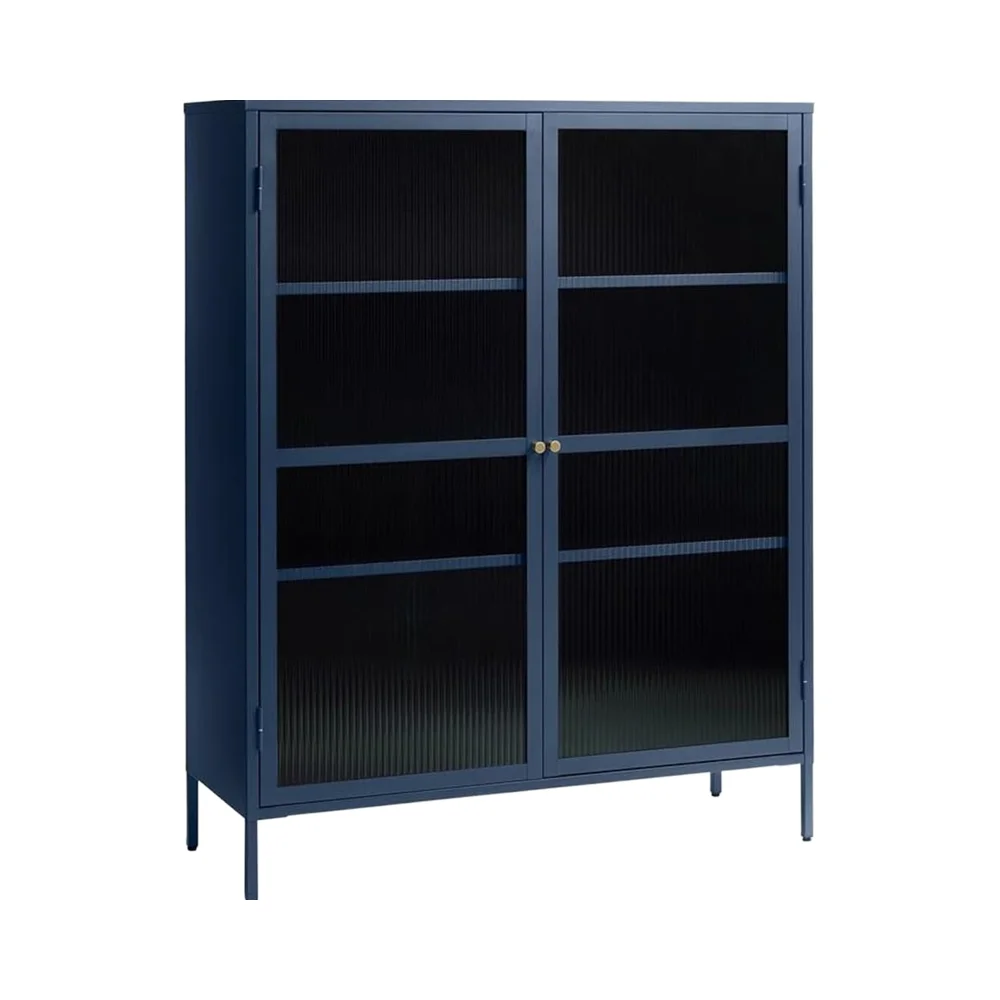 #￥Modern Steel Display Cabinet 2 Hinged Doors 4 Adjustable Shelves Freestanding Living Room Furniture 5-Year Home Furniture