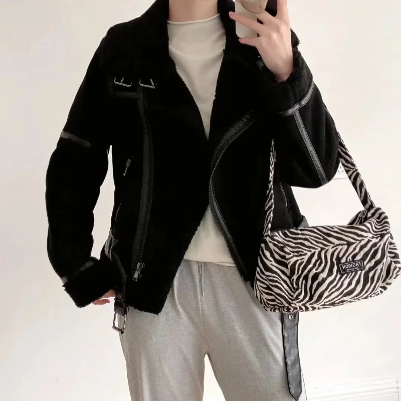 2025年秋冬 ファー付き 暖かい レディースジャケット 欧米風 レザー ベルト付き ラペルコート 女性用