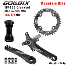 Goldix manivela de bicicleta 104bcd mtb, manivela de liga de alumínio com fundo 170mm, placa preta 32t 34t 36t 38t