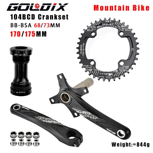 Plato de manivela de bicicleta GOLDIX 104BCD, manivela de bicicleta de montaña de aleación de aluminio con parte inferior de 170mm, placa negra 32T 34T 36T 38T