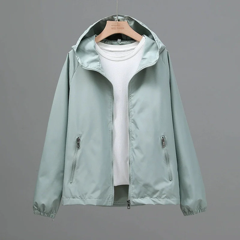 

Thin Trench Coat Women Spring Autumn New Double Hooded Windbreaker Wind-Proof Waterproof Sports Outwear Female Fashion Joker Top