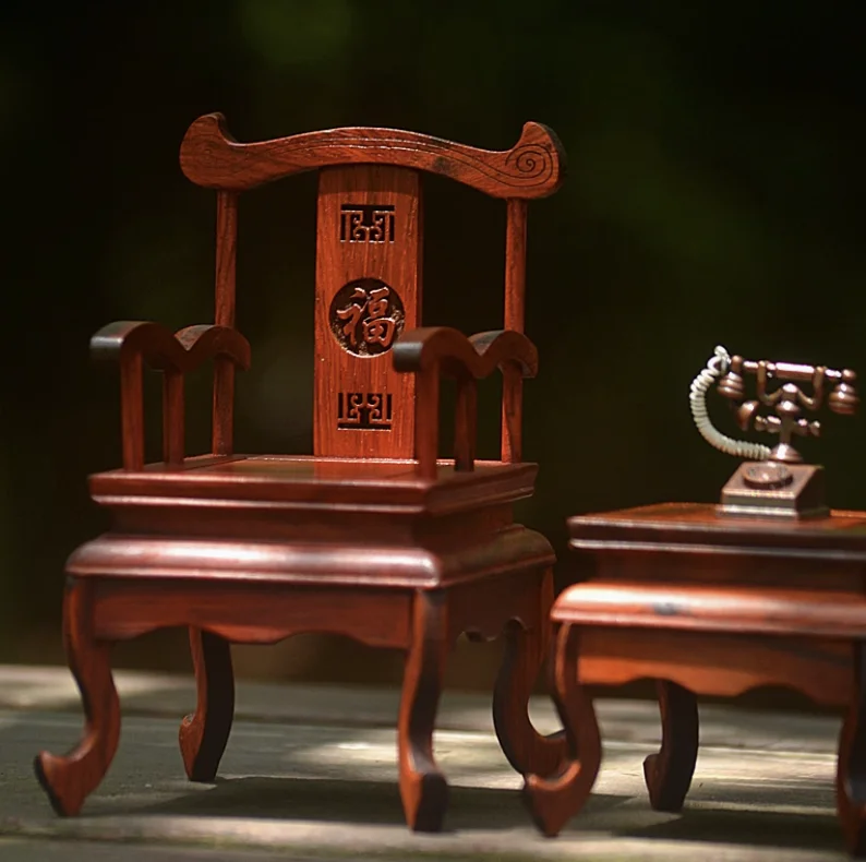 Replica del museo in miniatura di palissandro - DynastyCraft Ming Qing Trono Divano Sedia Set di schermi per trucco Fatto a mano Vintage Craft Bjd Decor