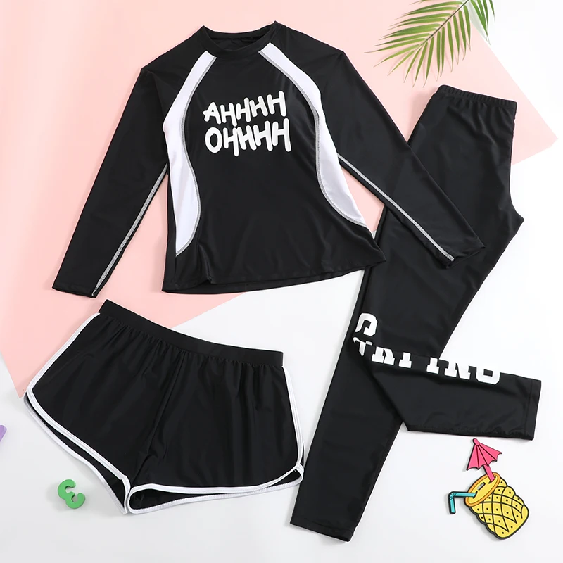 Girls\' Swimwear Rash Guard Bathing Suit 3 Pieces Swimsuits Sports Surfing Pants UPF 50+ Long Sleeves Wetsuit Beachwear