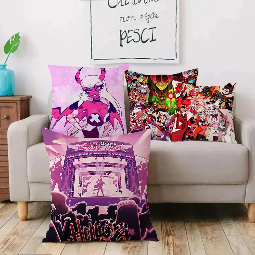 H-Hazbin H-Hotel Pillow Covers Cartoon Sofa Decorative Home Double-sided Printing Short Plush Cute Cushion Cover