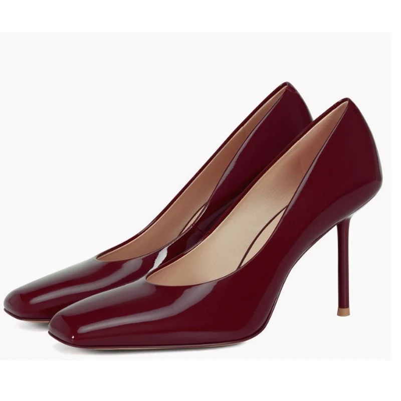 Women’s Real Leather High Heel Pumps - Square Toe Dress Shoes