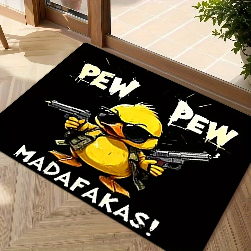 A Double-Gun Yellow Duck Cartoon Mat for Autumn, Featuring The Phrase 