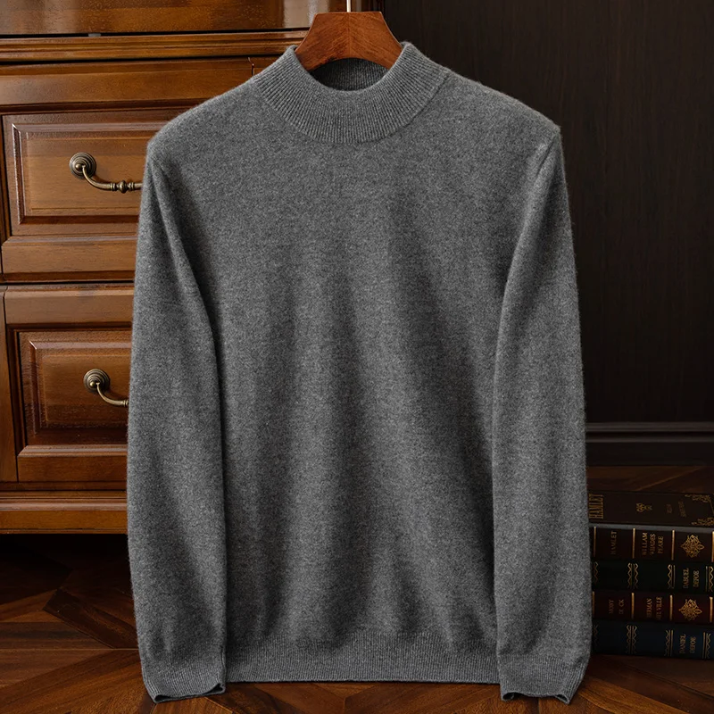 2024 new autumn and winter men\'s 100% pure cashmere sweater, half turtleneck, popular, casual, pullover sweater