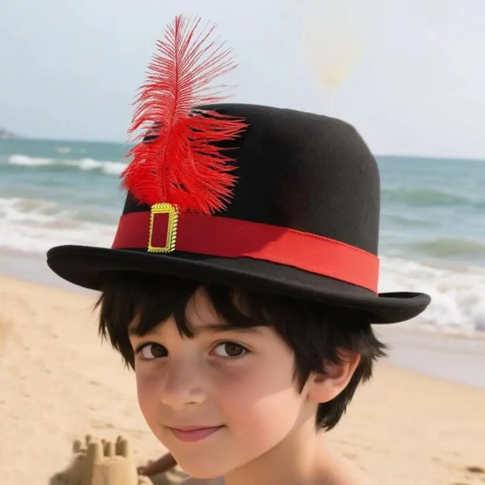 Sombrero de disfraz de mosquetero negro Vintage, sombrero de mago puesta en escena, sombrero de disfraz de vacaciones con plumas, sombreros de copa, sombrero de Cosplay para niños
