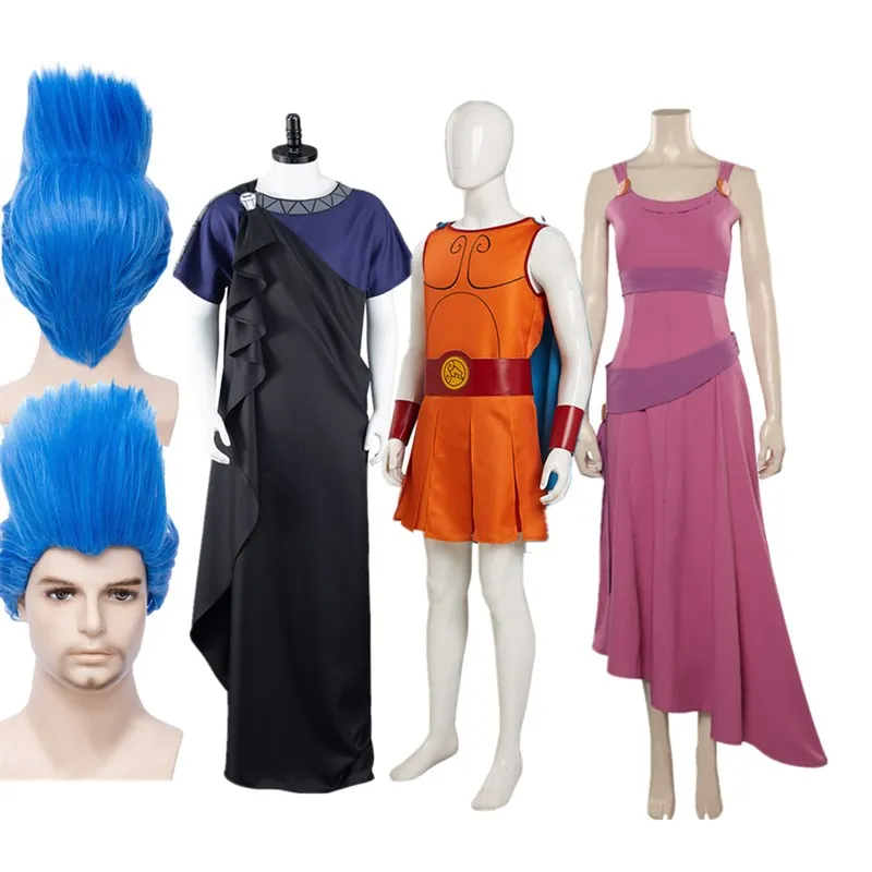 Hercules Megara Hades Cosplay Traje, Roupas de desenhos animados, Homens e Mulheres Vestido, Robe Wig, Festa de Carnaval de Halloween, Role Play Ternos