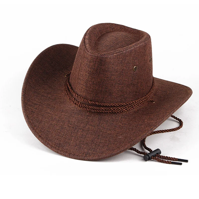 Summer Men Hat Breathable Western Cowboy Sunscreen Cap British Style Men Linen Solid Color Retro Casual Lightweight Hat