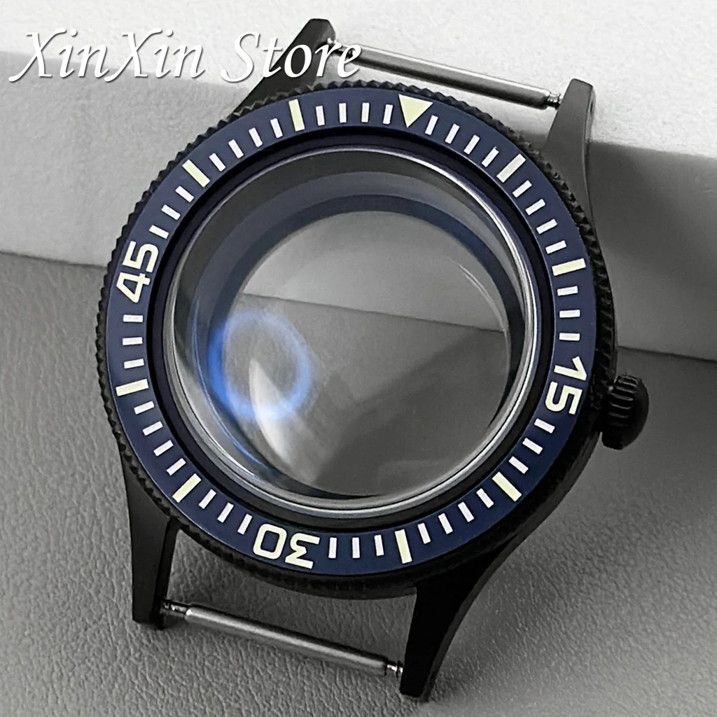 Retro 40mm Luminous Bezel Diving Double Domed Coated AR Sapphire Glass Titanium PVD Black Watch Case For NH34 NH35 NH36 Movement
