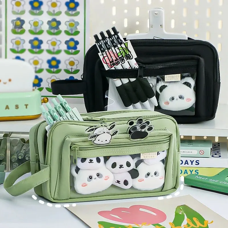 Multi Layered Pencil Case with Transparent Front Pocket Design, Large Capacity and Cute Student Supplies