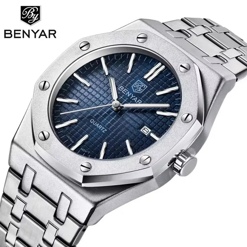 

BENYAR 5156 Изысканные мужские кварцевые часы и лучший бренд B, модные простые водонепроницаемые часы с ночным светом и календарем, деловые мужские часы