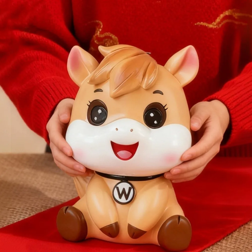Anti gota cavalo ano cofrinho decorativo grande capacidade dos desenhos animados cavalo caixas de dinheiro modelo poupança tanque cavalo cofrinho ornamento