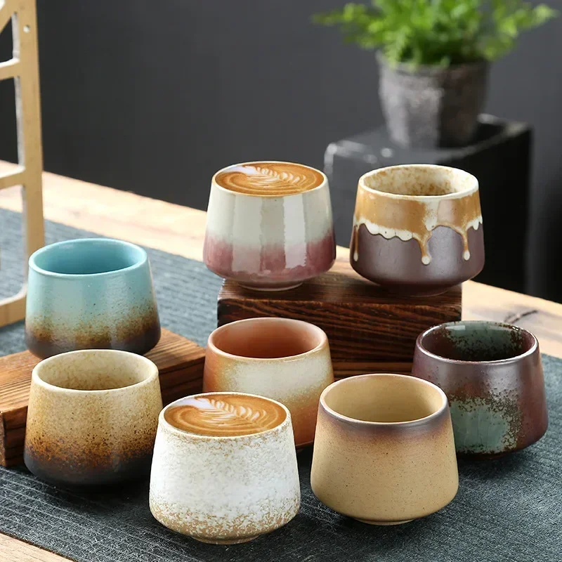 Retro coffee cup master cup kung fu tea cup tea single cup Japanese coarse pottery tea cup kiln-changed glaze cup