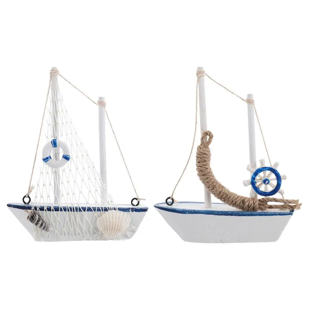 2 Pcs Wooden Sailboat Model Decor Miniature Figurine Rustic Sailing Boat nament Mediterranean Home Office Bedroom Kids Room Bar