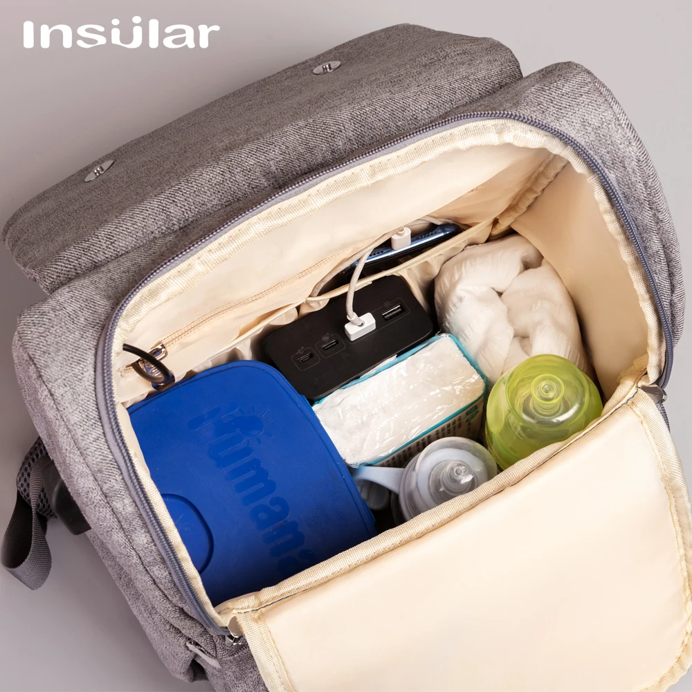 Insular Baby Diaper Bag with USB Interface Large Waterproof Nappy Bag Kits Mummy Maternity Travel Backpack Nursing Bag with Hook