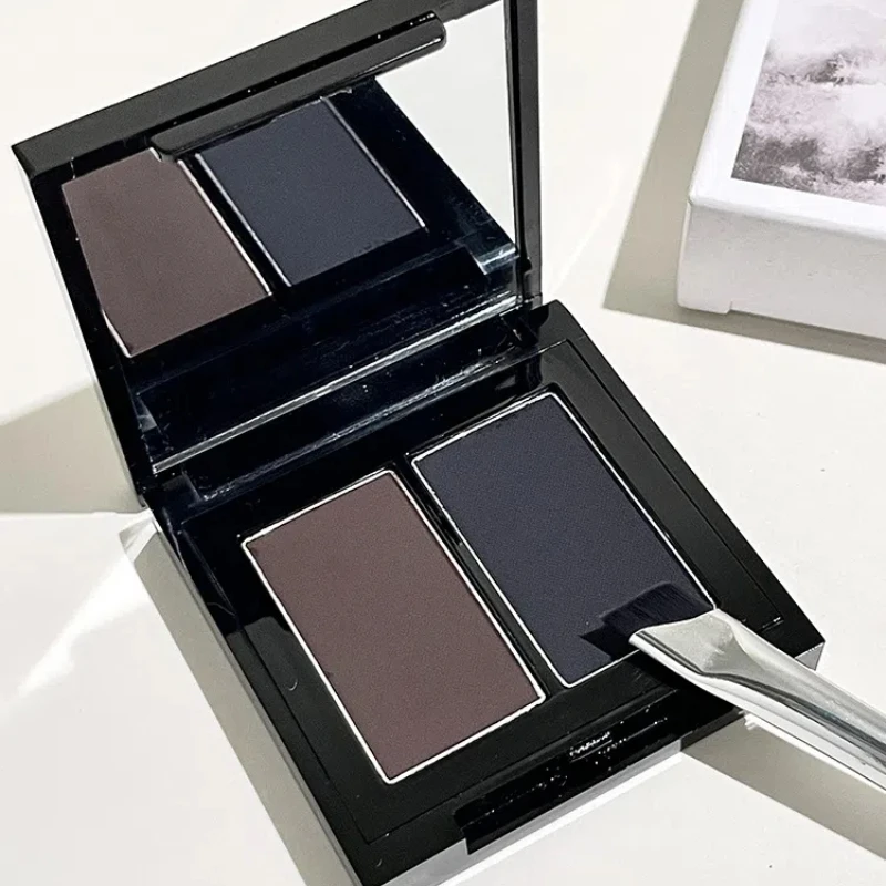 لوحة بودرة تحديد العيون غير اللامعة المقاومة للماء، بودرة حواجب مزدوجة اللون، سريعة الجفاف، ناعمة، أسود وبني، ظلال عيون، مستحضرات تجميل