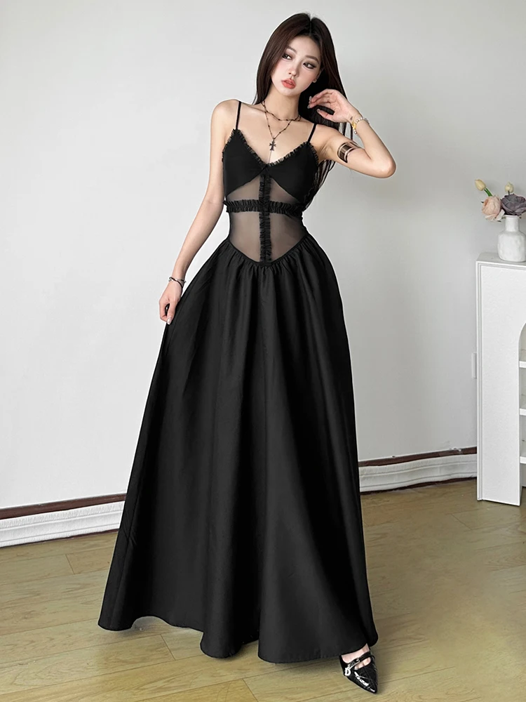 

Готический костюм на Хэллоуин для девочек: комплект из двух предметов с топом на бретельках и длинной юбкой с высокой талией, V-образный вырез, А-силуэт