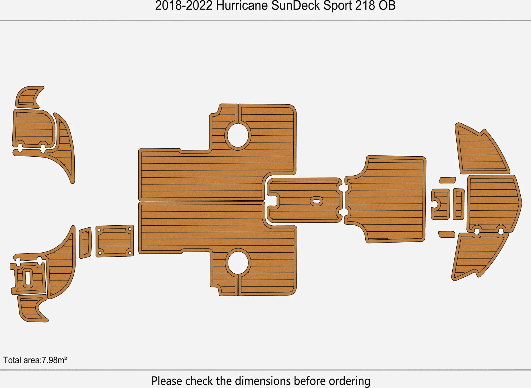 Self-Adhesive faux Teak EVA Marine Mat -2018-2022 Hurricane SunDeck Sport 218 OB 6mm (1/4