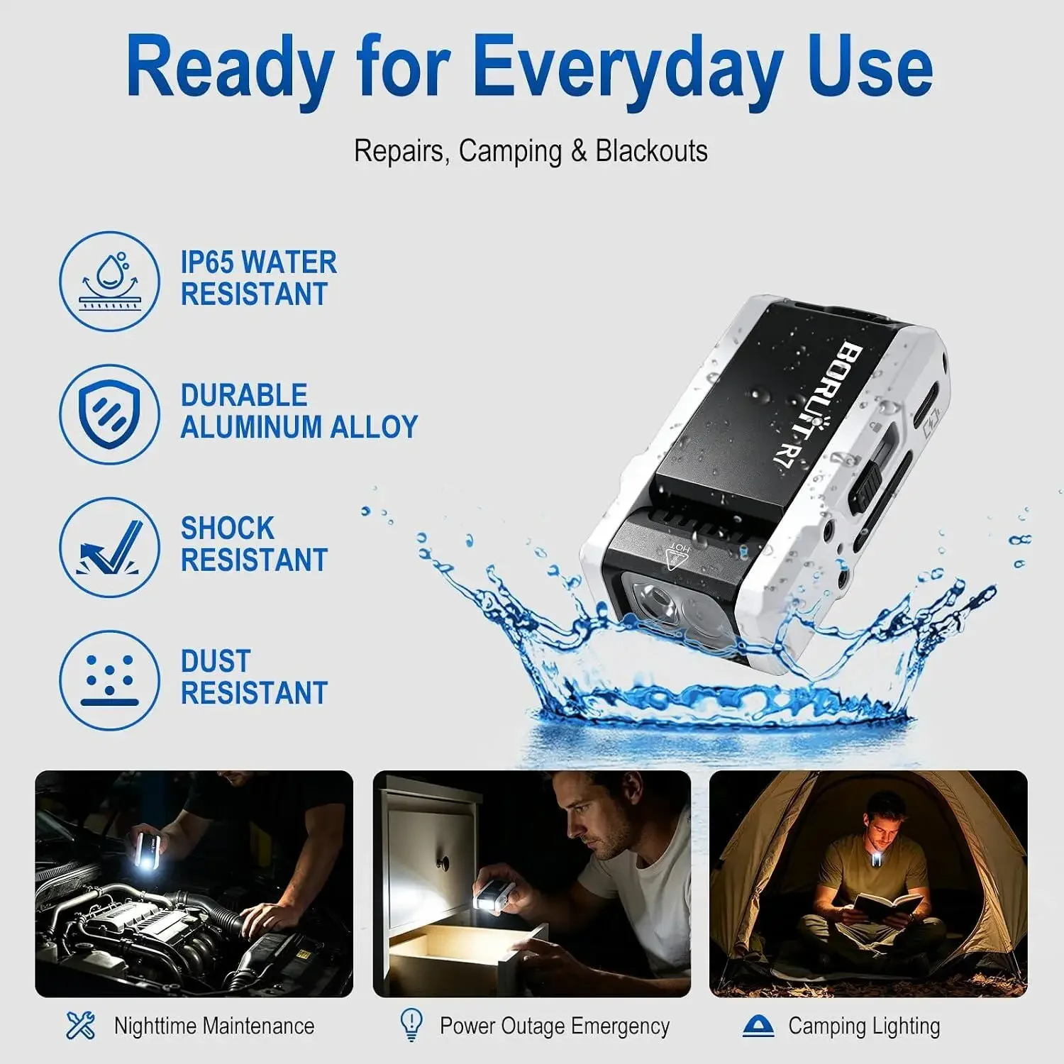 BORUiT R7 800LM EDC Multi-Color Flashlight Type-C Rechargeable Keychain Torch Magnetic Waterfroof Camping Home Emergency Lantern