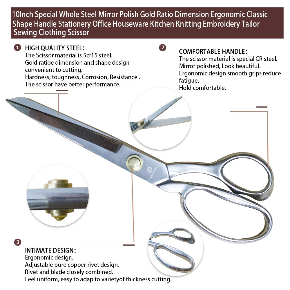 Jincrafsman®-10 pollici tutto in acciaio lucido a specchio manico classico cancelleria ufficio lavoro a maglia ricamo sarto cucito abbigliamento