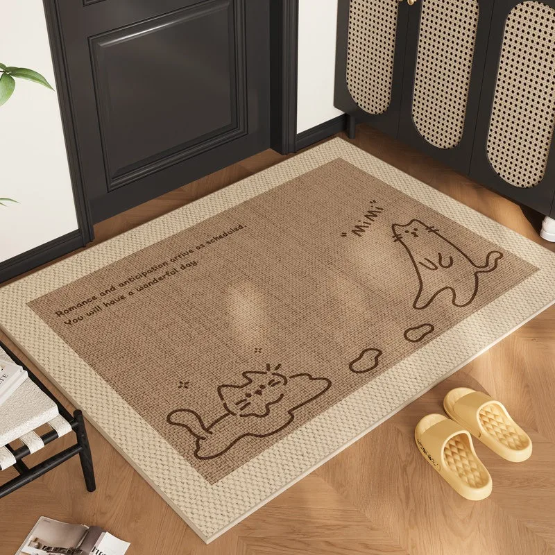 Entrance Doormat Stain-resistant Floor Mats Comfort Loop Fleece Carpet Cat Pattern Rug for Kitchen Bathroom Entryway Carpets