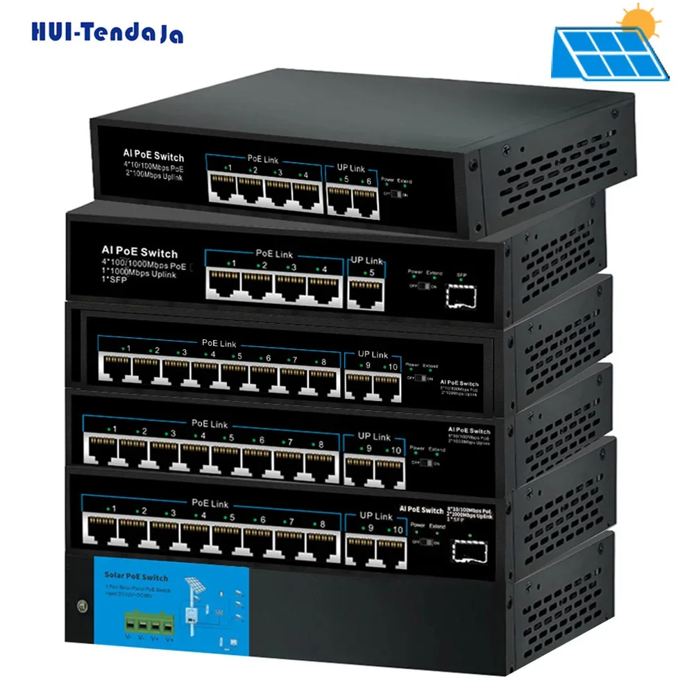 hui tenda ai poe painel solar alimentado 1gbps sfp port de rede vlan rj45 switch para camera ip nvr nvr port 10 mbps 100mbps 01