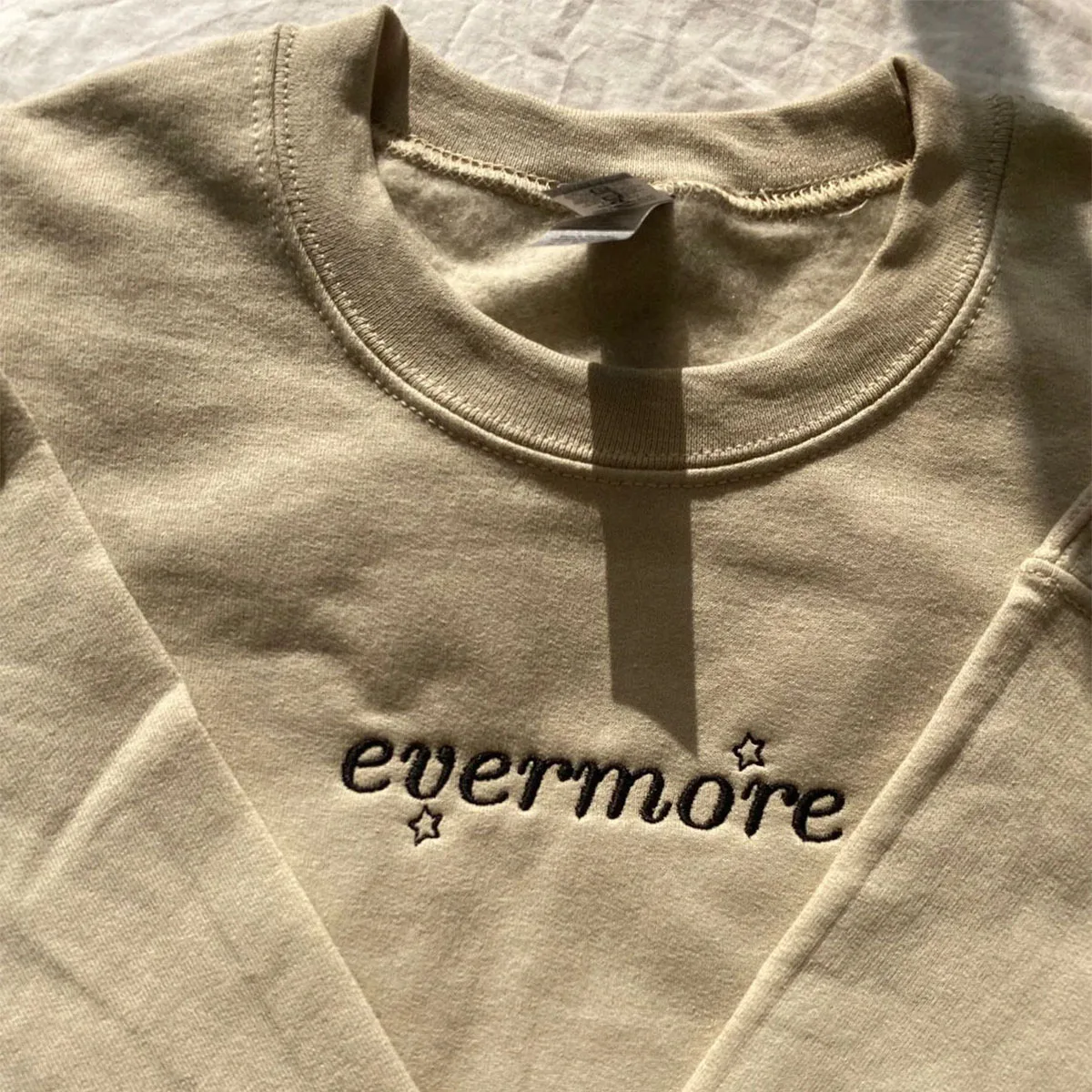 Evermore Letters Embroidered Crewneck Sweatshirts Autumn Long Sleeve Loose Cotton Thick Fleece Warm Pullover Unisex Sweatshirt