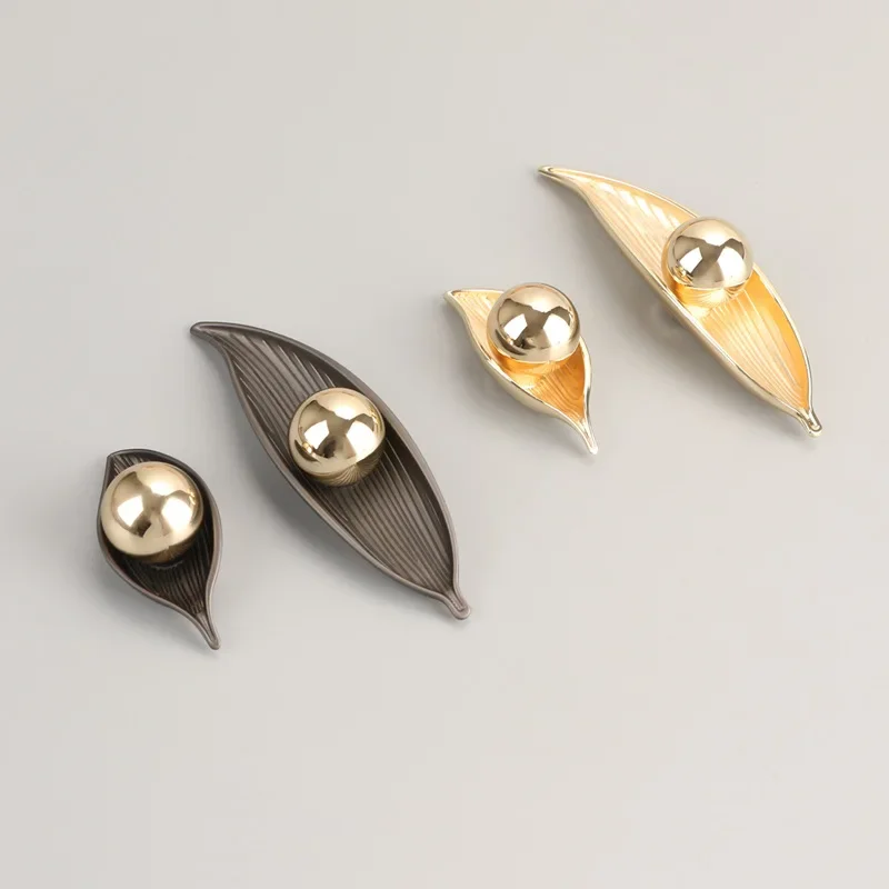 Pearl Leaf Drawer Cabinet Creative Handle Hotel Personalized Decoration Handle New Leaf Single Hole Zinc Alloy Small Handle