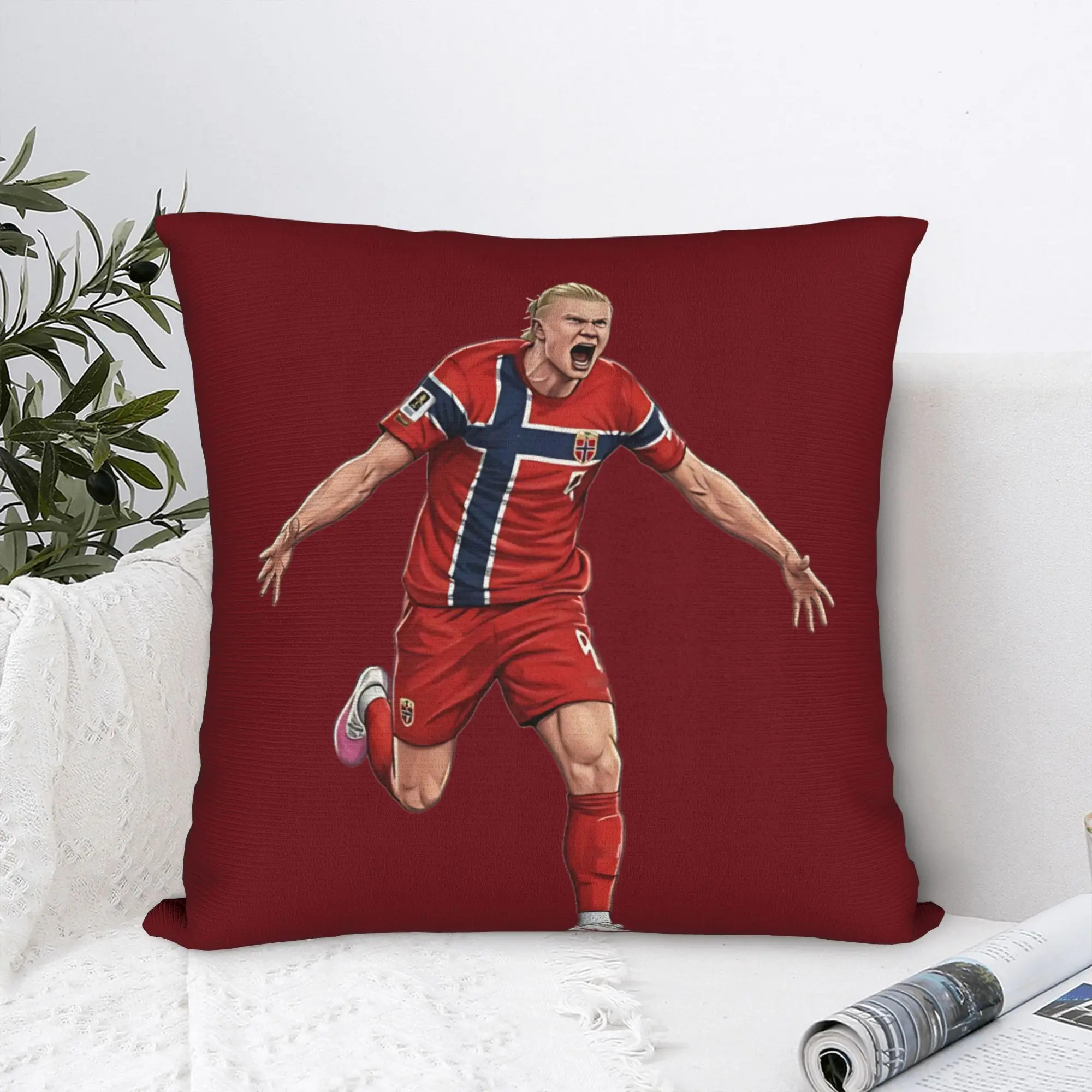 Erling Haaland Inspired Football Fan  Square Pillow Cases Norway  Cushion Covers Funny Zipper Decor Pillowcase for Sofa 18
