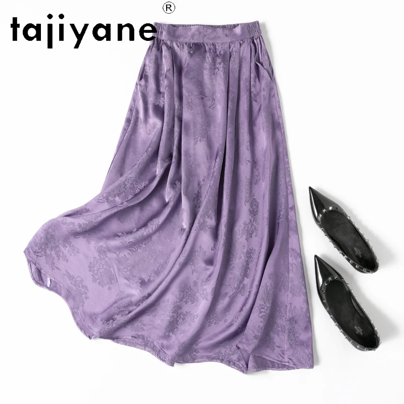 TAJIYANE 100% Real Mulberry Silk Skirt Elegant Gray Purple Summer Skirts Woman Clothing 2025 New Arrivals Long Skirt Jupe Femme
