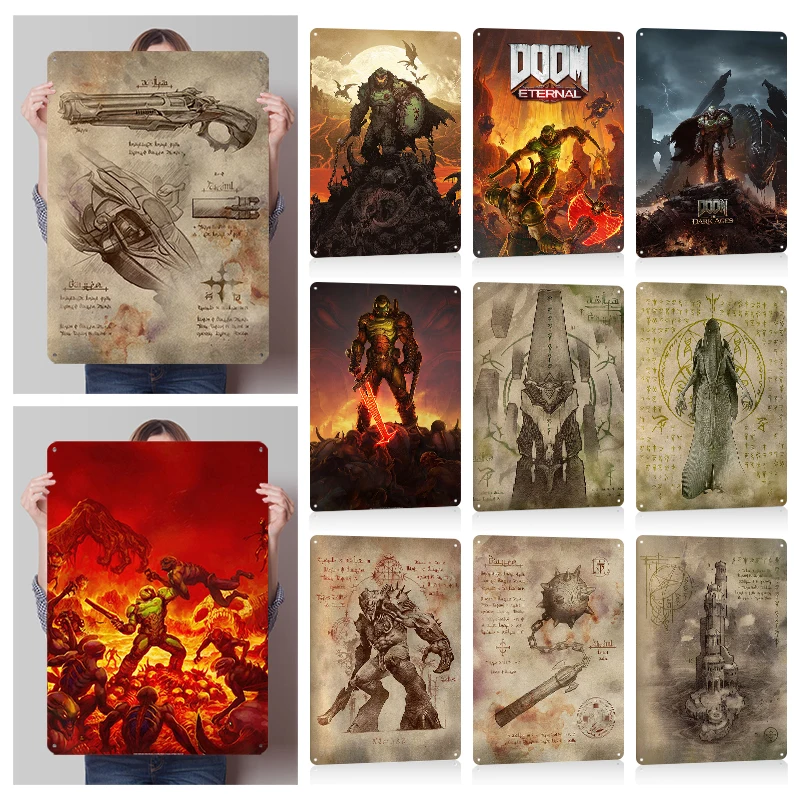 Металлические постеры Doom: Настраиваемые винтажные таблички из жести для декора спальни фанатов и геймеров
