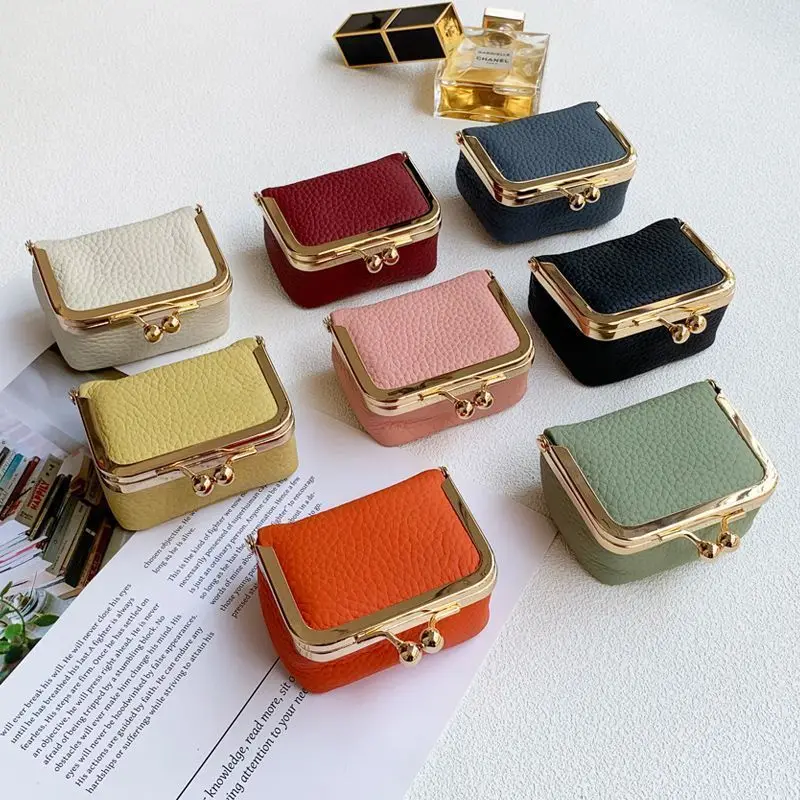 Multi-color Litchi Texture PU Mini Kiss Lock Jewelry Bag, Metal Ball Clasp, Portable Case for Rings, Earrings & Travel Jewellery
