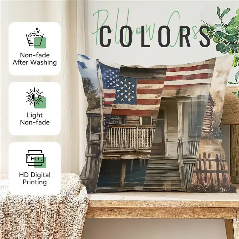 Retro American Flag Barn Pattern Decorative Cushion Cover Living Room Sofa Throw Pillow Case 45x45cm Pillowcase Home Art Decor