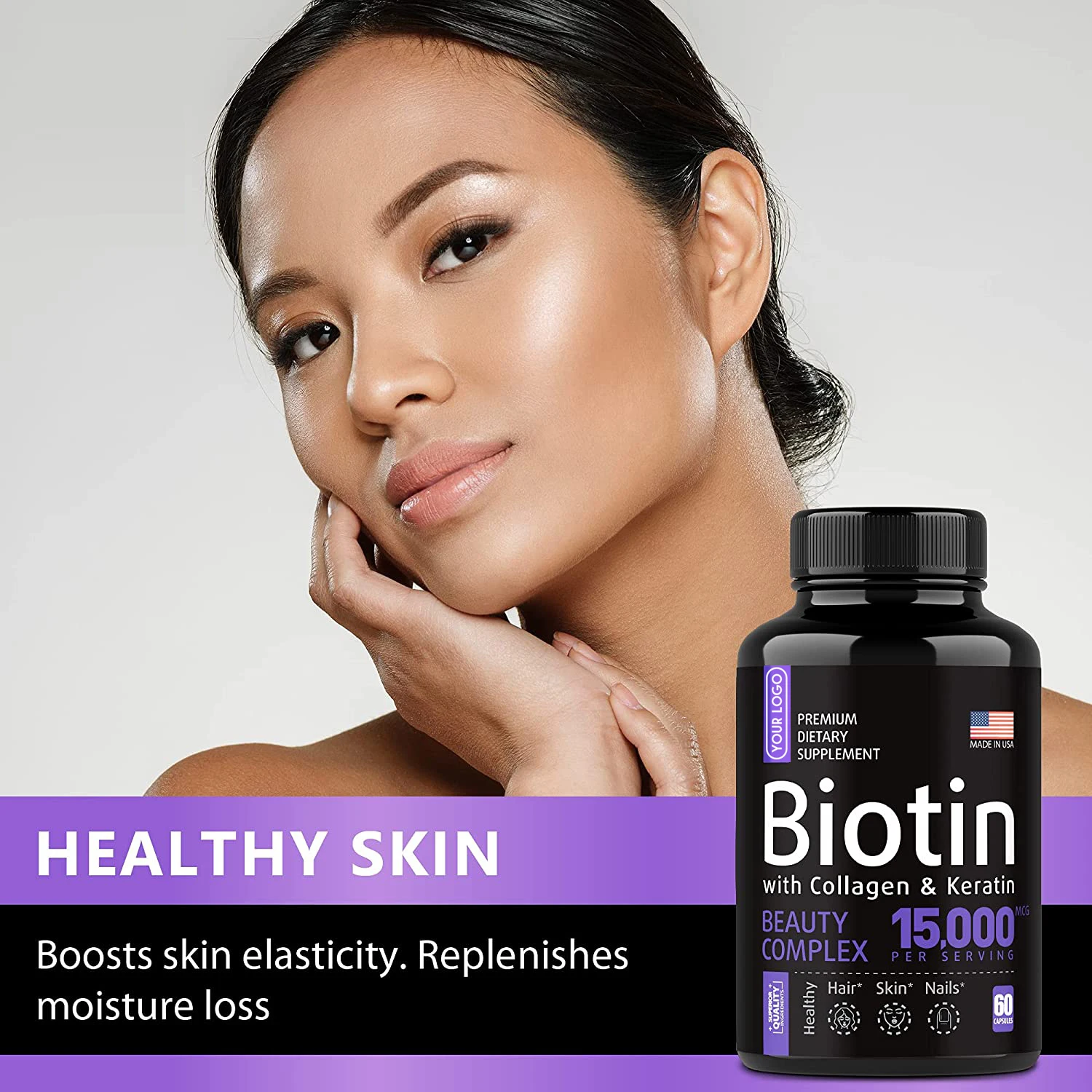 

2 Bottle Biotin Capsule Promotes Hair Growth Strengthens Nails Reduces Splitting Nourishes Hair Protects Nails Vitamin Capsule