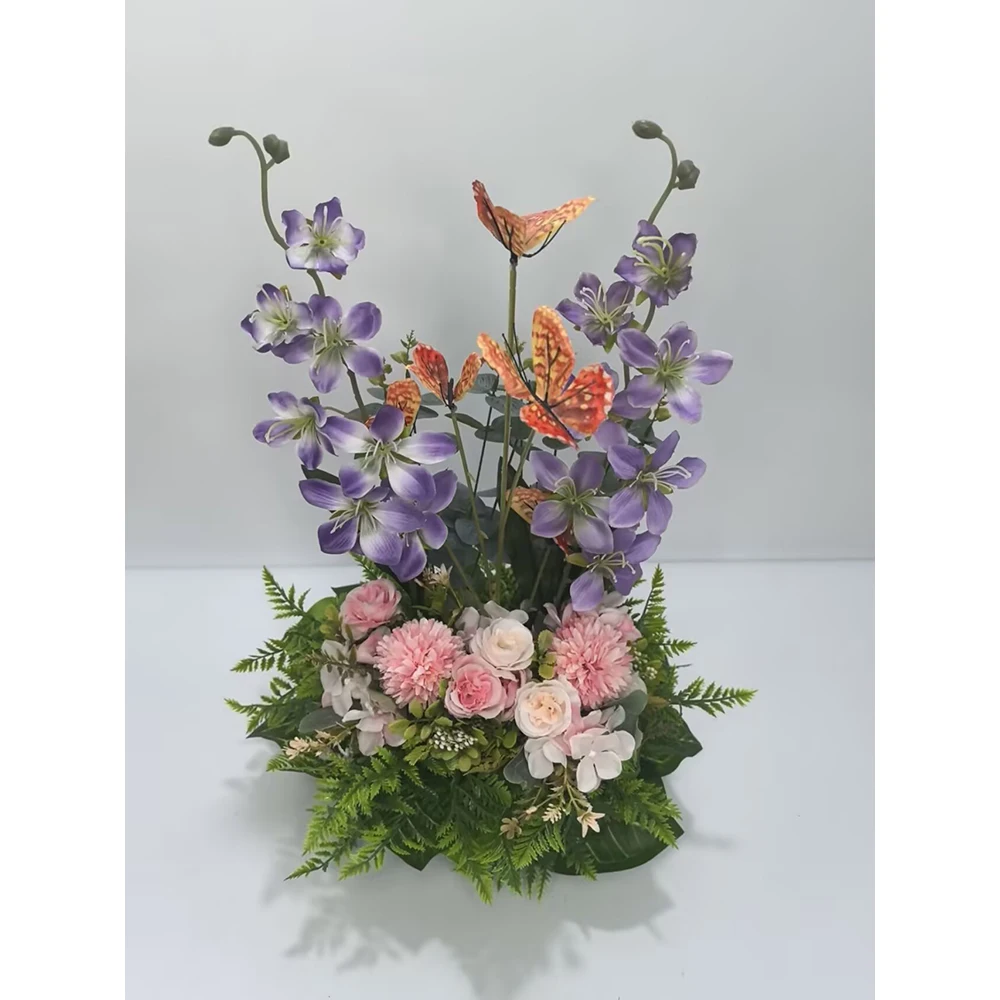 Decoración de boda, flores artificiales, mariposas rosas, maceta falsa, planta, flor Artificial