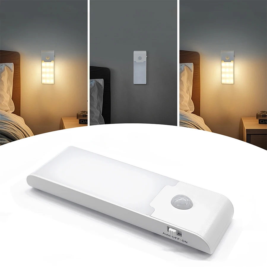 Rechargeable LED Cabinet Light with Motion Sensor Bedroom Kitchen Closet Stairs Wall Light Human Body Induction Night Light
