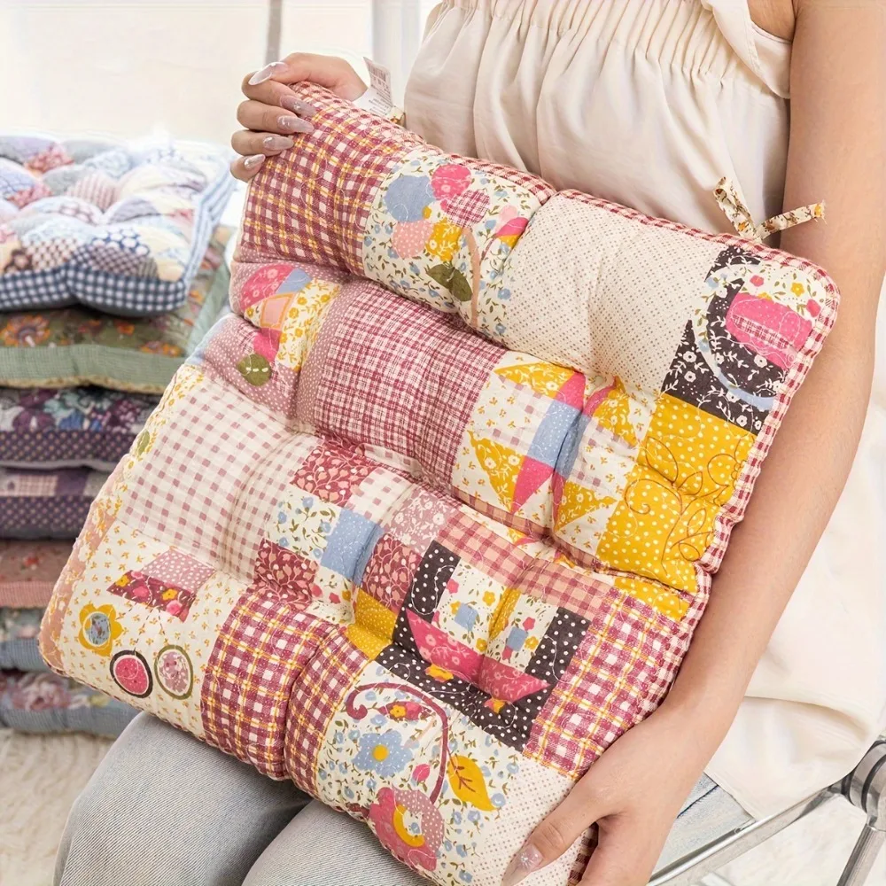 Washable Rustic Floral Print Korean-Style Tatami Cushion Non-slip Cotton Filling Chair Cushion Thickened Square Chair Mat Office