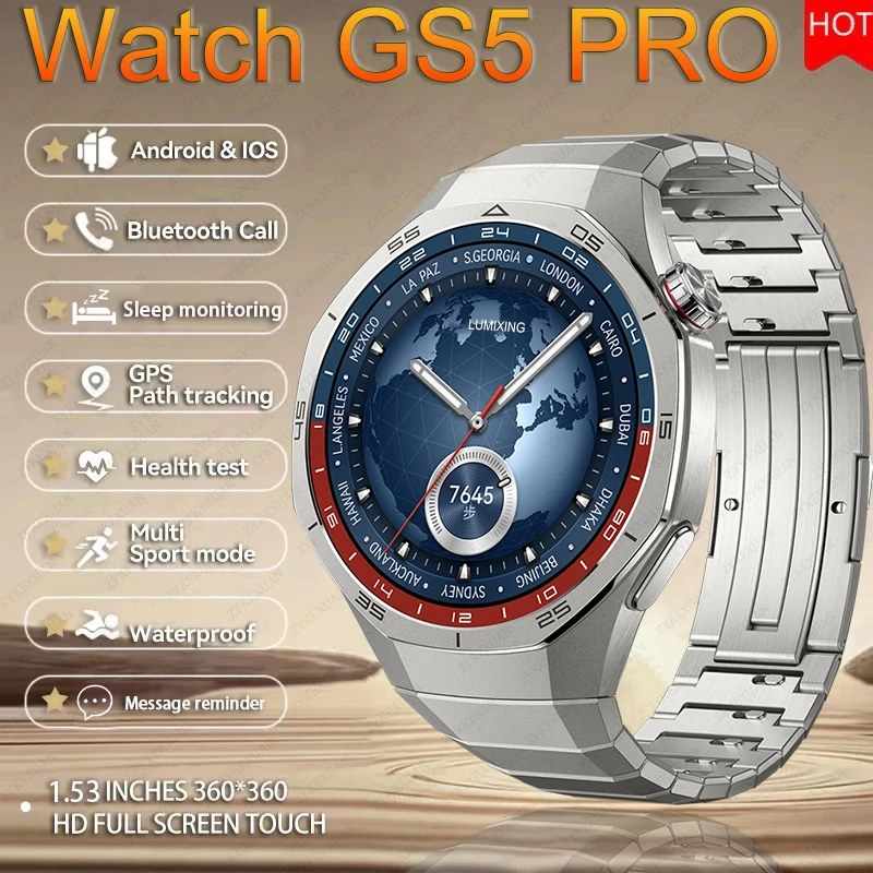 

GS5 PRO GPS Tracker Ultra Smart Watch Men Watch 5 Pro AMOLED HD Screen Heart rate Bluetooth Call Waterproof SmartWatch 2026 New