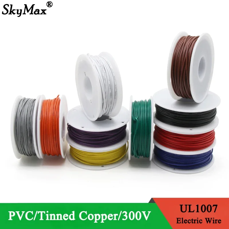 

UL1007 Electric Wire In Roll 30/28/26/24/22/20/18/16AWG PVC Insulated Tinned Copper Cable LED Lamp Lighting Line 300V Kit