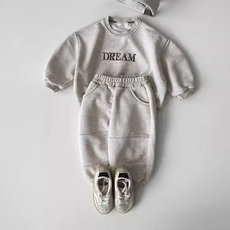 2025 Autumn New Children Long Sleeve Clothes Set Boys Girls Letter Print Sweatshirt + Pants 2pcs Suit Kids Casual Sports Outfits