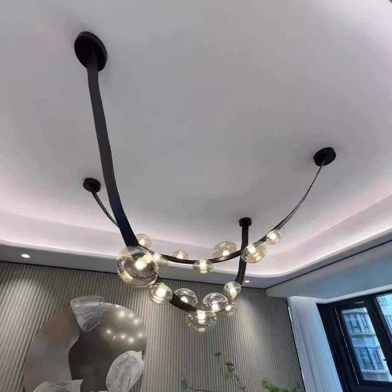 Minimalist Leather Glass Designer LED Ceiling Chandelier Living Dining Room Bar Hotel Exhibition Hall Bedroom Home Decor Lamps view 4