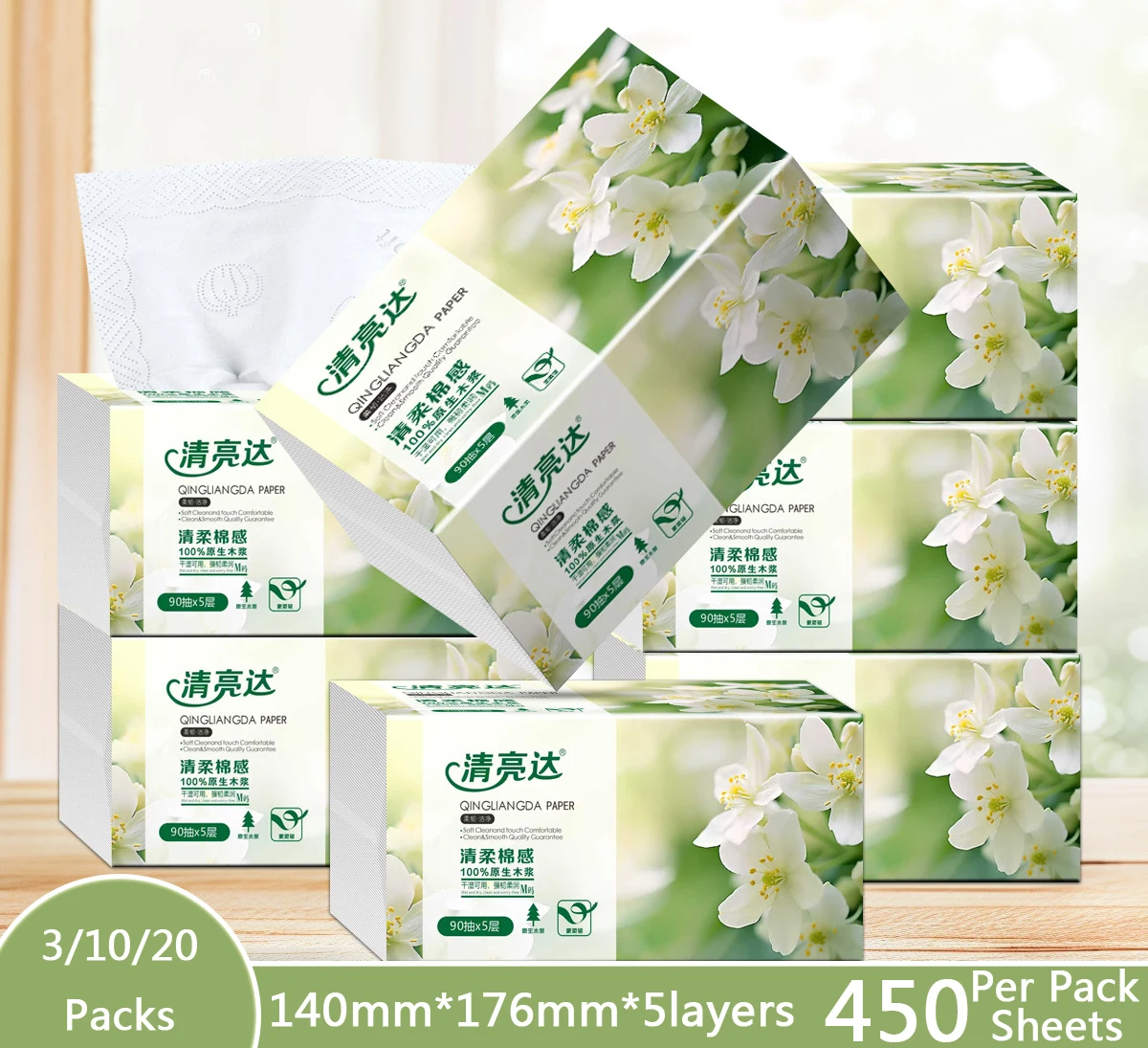 3-20Packs Large Packs Full Case Of Household Toilet Paper Kitchen Roll Facial Tissue Hand Towel Can Be Moistened 450 Sheets