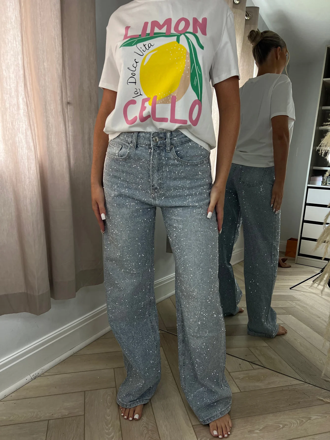 

Женские модные повседневные прямые джинсы с блестящей талией, хлопковые длинные брюки, весна 2026, женские джинсы