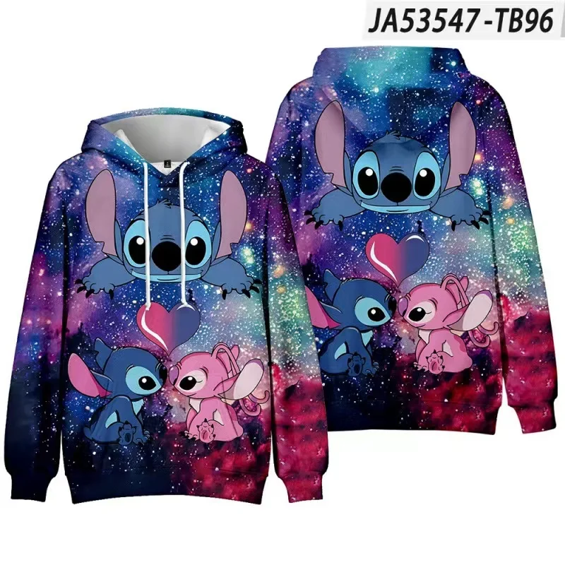 2024 Disney Stitch Cartoon Printed Children\'s Clothing Pullover Hooded Sweatshirt Autumn New Long Sleeve Tops for Boys and Girls