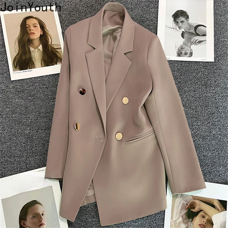 Temperament Blazer Jacken für Frauen koreanische Vintage übergroße Outwear 2024 Ropa Mujer zweireihige lässige schicke Mäntel Tops