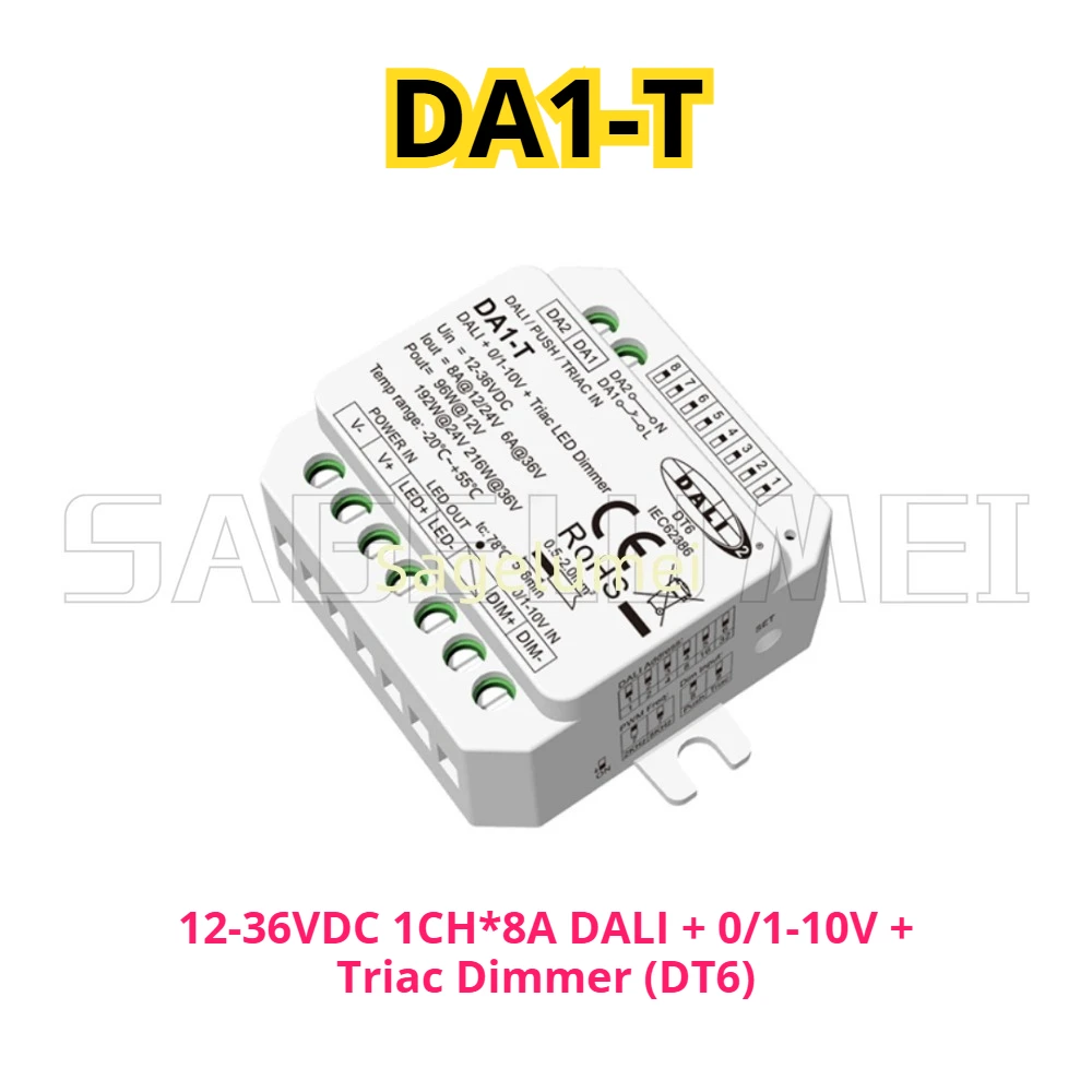 DA1-T DALI 0/1-10V Triac Dimmer 12-36VDC Push Switch Dimming DT6 LED Controller for 5050 2835 COB Single Color LED Strip light