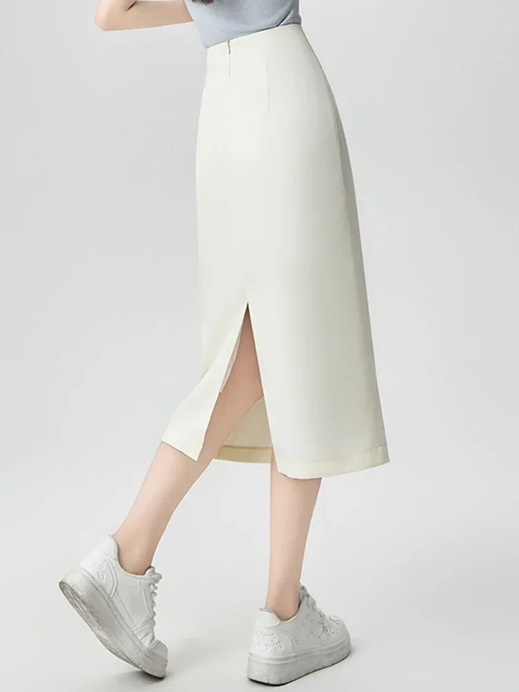 Summer Classic High Waist Slim Simple Sweet Female Skirt New Chic Split Fashion Office Ladies Chinese Style Buttons Women Skirts