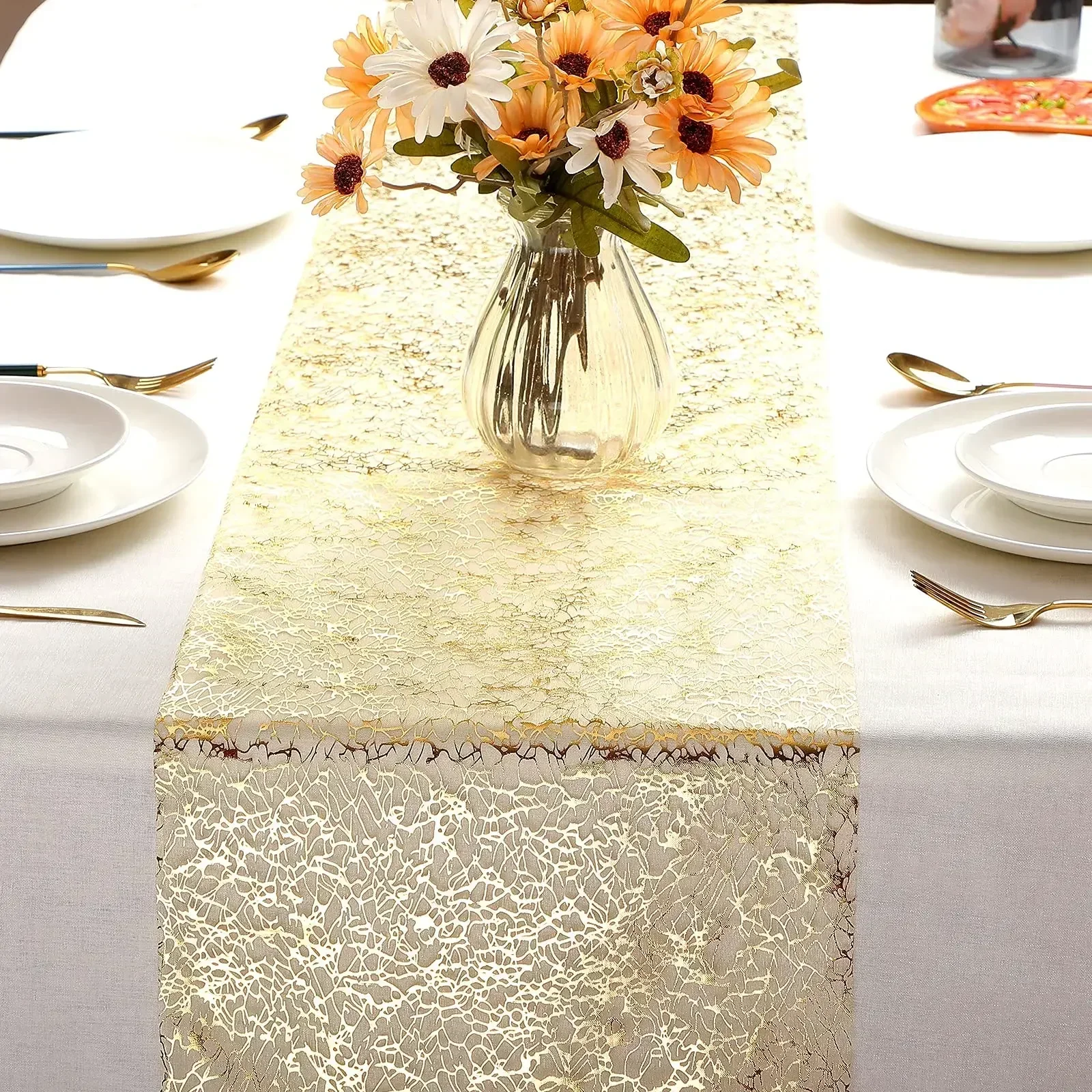 28x500cm Gold Table Runner Metallic Glitter Table Cloths Runner Metallic Roll Rectangle for Birthday Wedding Home Table Decor